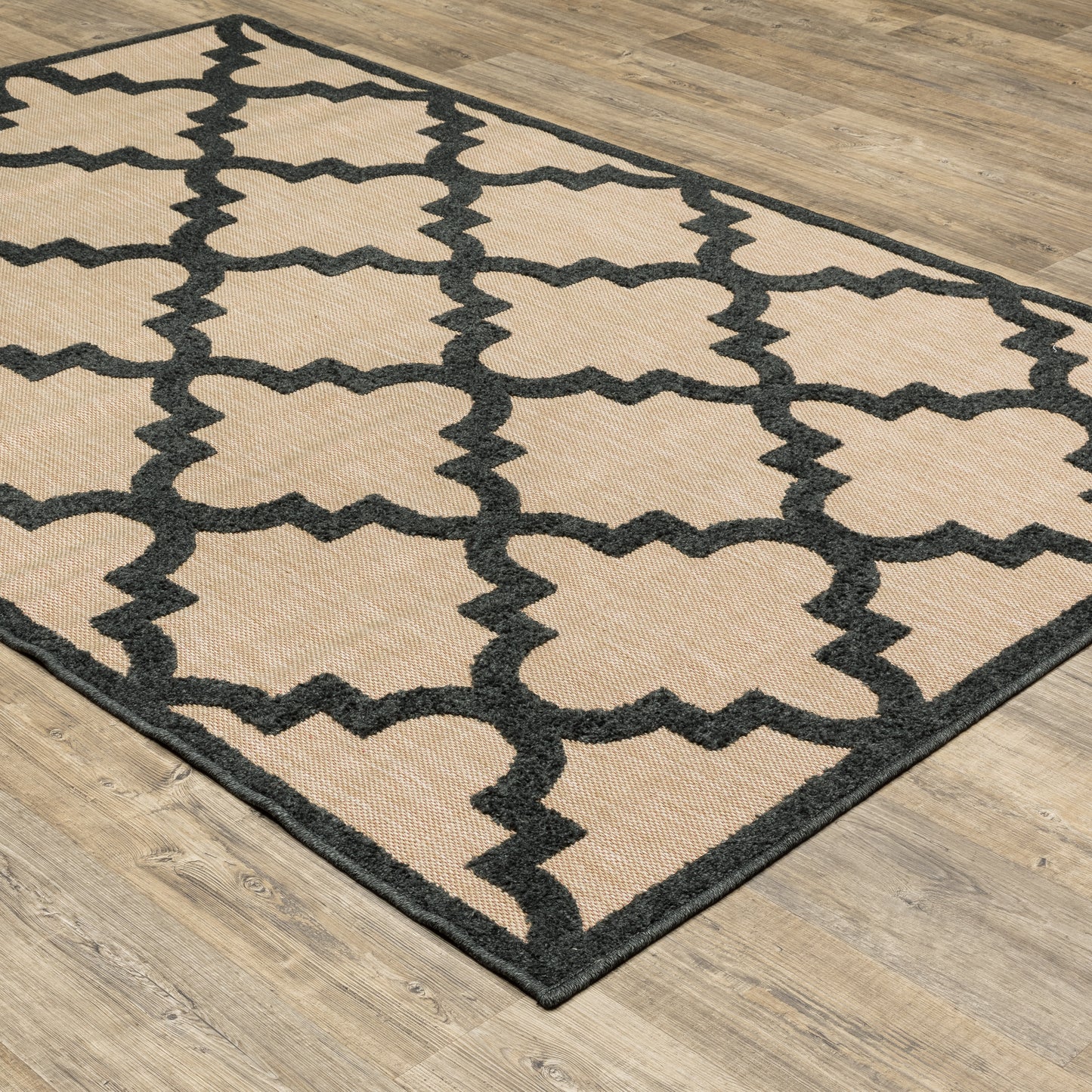 Cayman Sand Charcoal Moroccan Geometric Indoor/Outdoor Rug