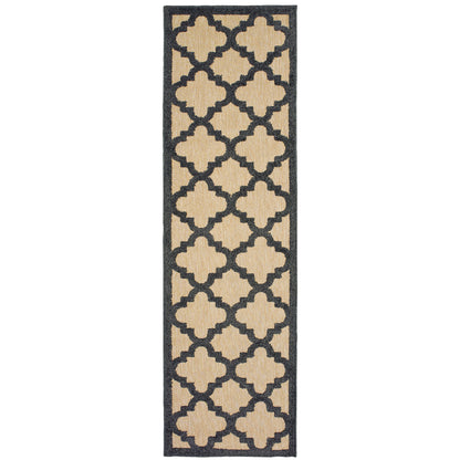 Cayman Sand Charcoal Moroccan Geometric Indoor/Outdoor Rug