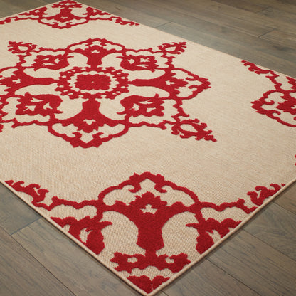 Cayman Sand Red Transitional Floral Indoor/Outdoor Rug