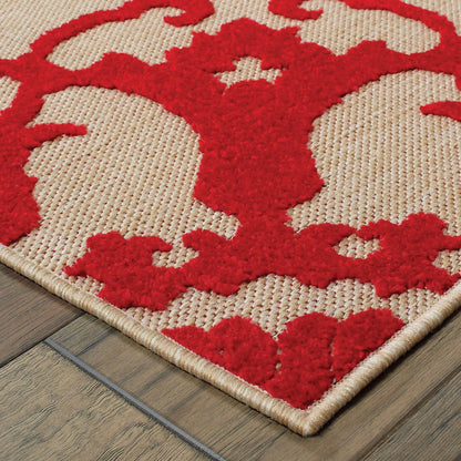 Cayman Sand Red Transitional Floral Indoor/Outdoor Rug