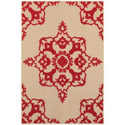 Cayman Sand Red Transitional Floral Indoor/Outdoor Rug