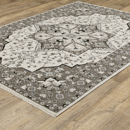 Chamberlain Ivory Grey Traditional Medallion Indoor Rug