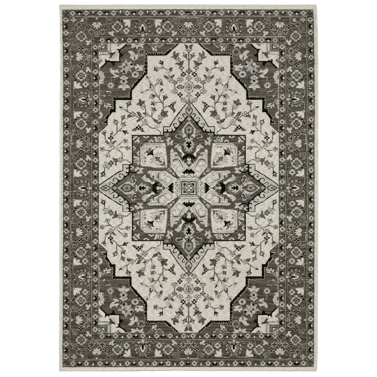 Chamberlain Ivory Grey Traditional Medallion Indoor Rug