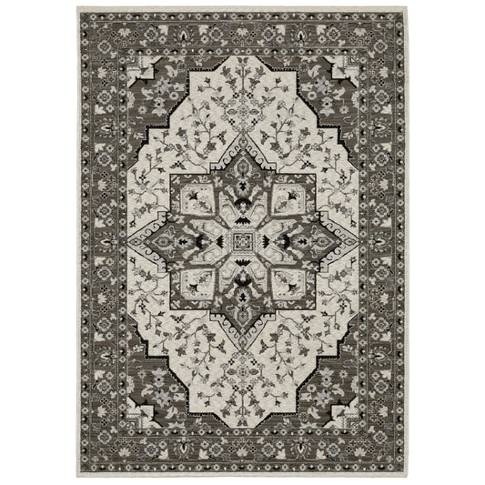 Chamberlain Ivory Grey Traditional Medallion Indoor Rug