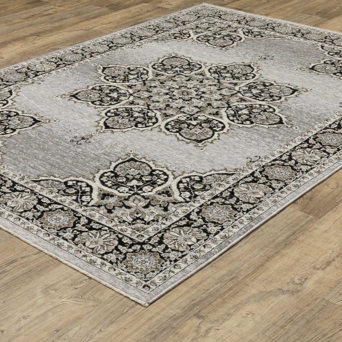 Chamberlain Grey Black Bohemian Medallion Indoor Rug