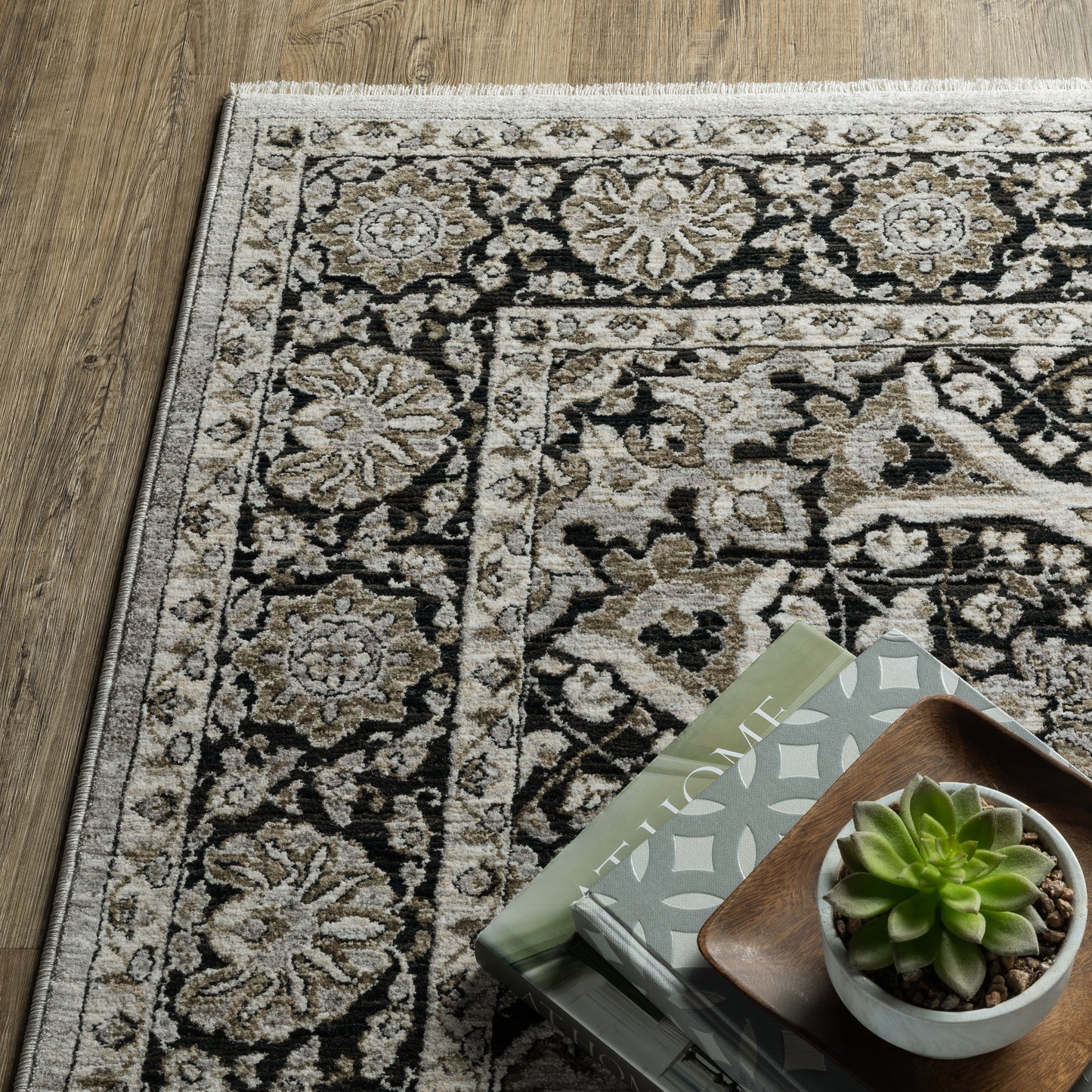 Chamberlain Grey Black Bohemian Medallion Indoor Rug