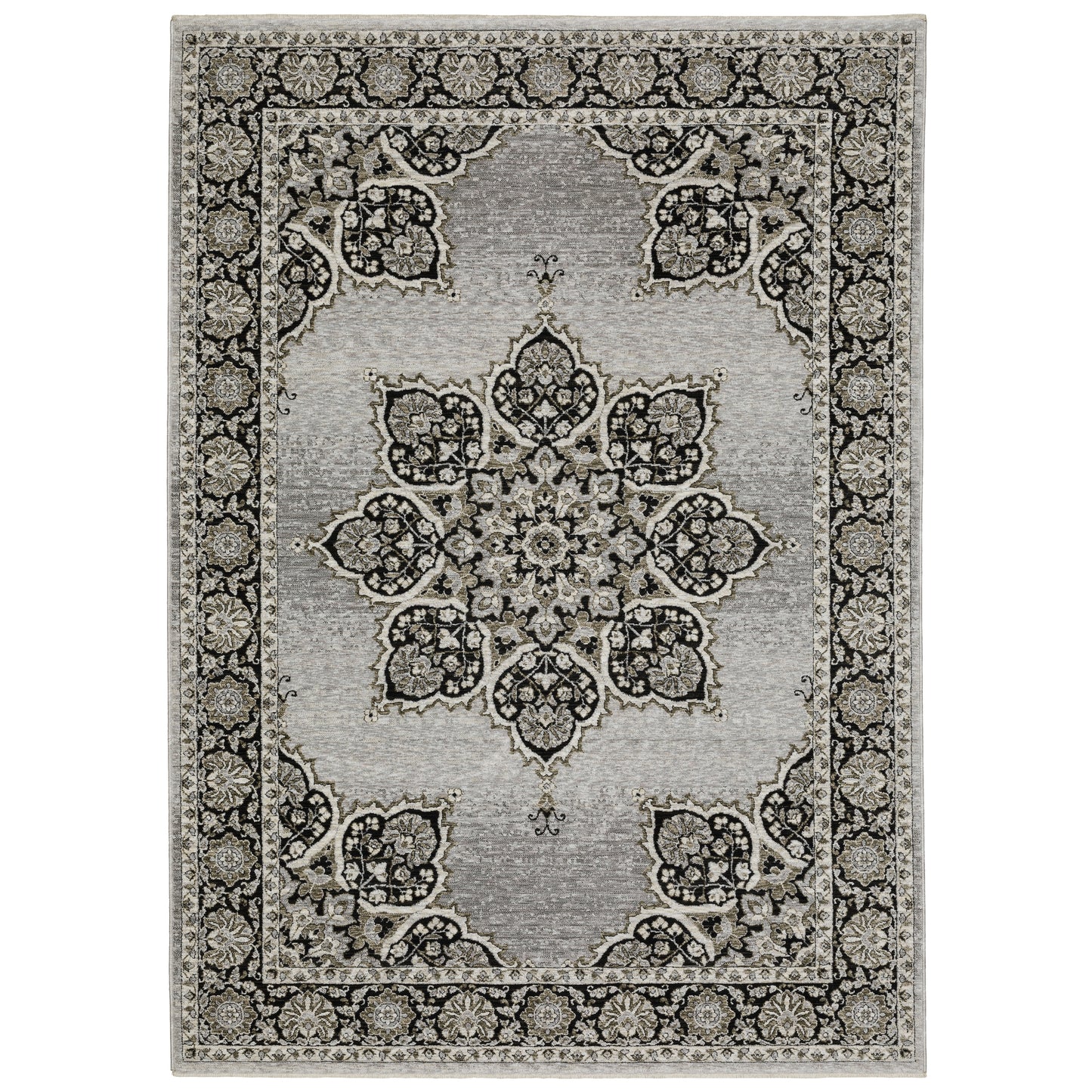 Chamberlain Grey Black Bohemian Medallion Indoor Rug