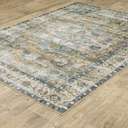 Charleston Blue Gold Traditional Oriental Indoor Rug