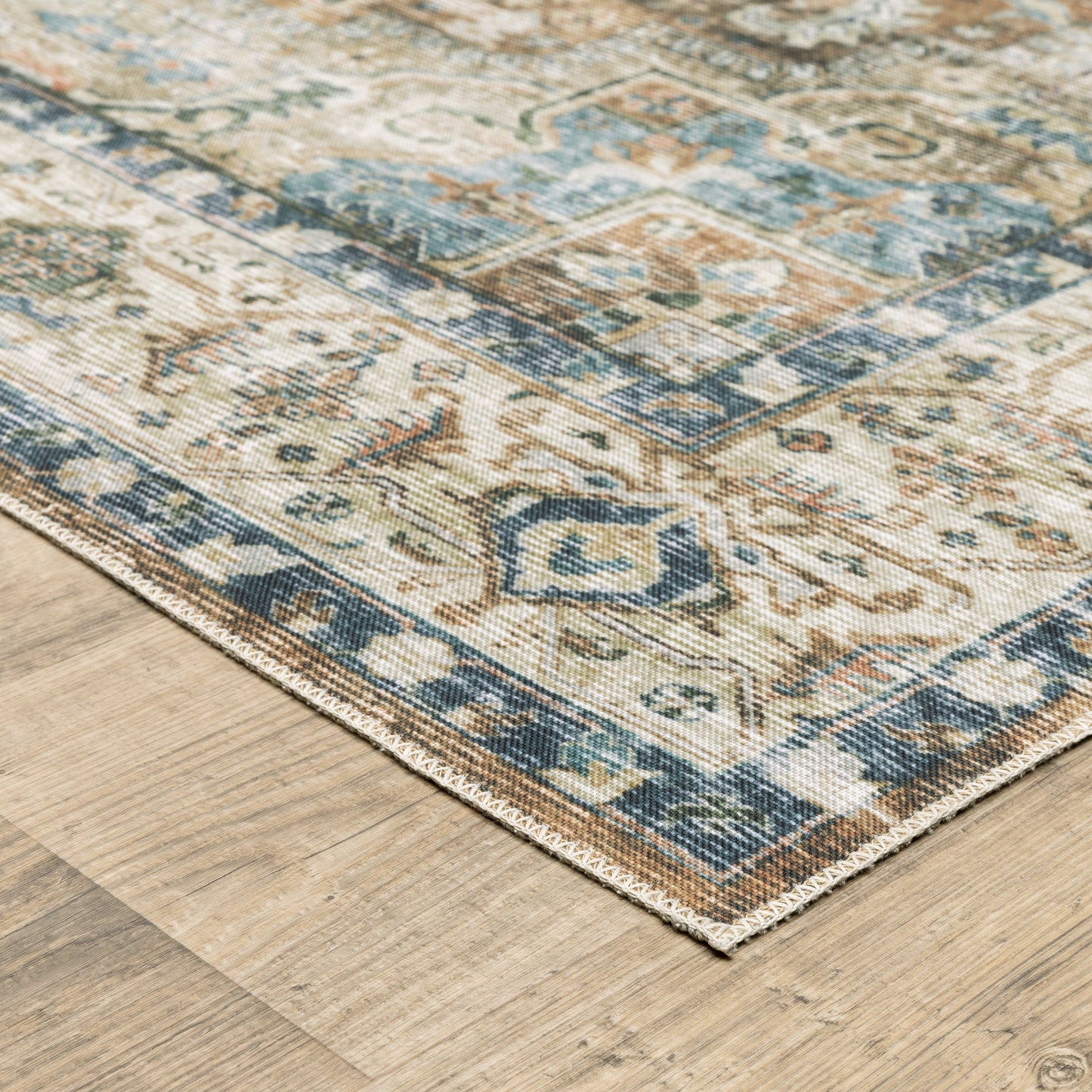 Charleston Blue Gold Traditional Oriental Indoor Rug