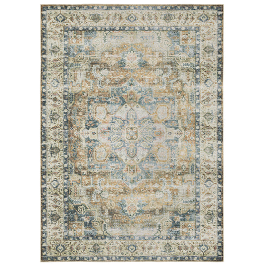 Charleston Blue Gold Traditional Oriental Indoor Rug