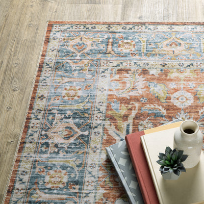 Charleston Rust Blue Traditional Oriental Indoor Rug