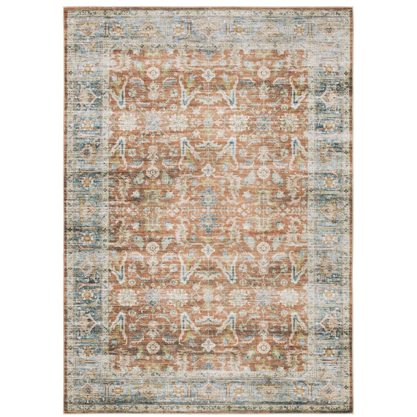 Charleston Rust Blue Traditional Oriental Indoor Rug