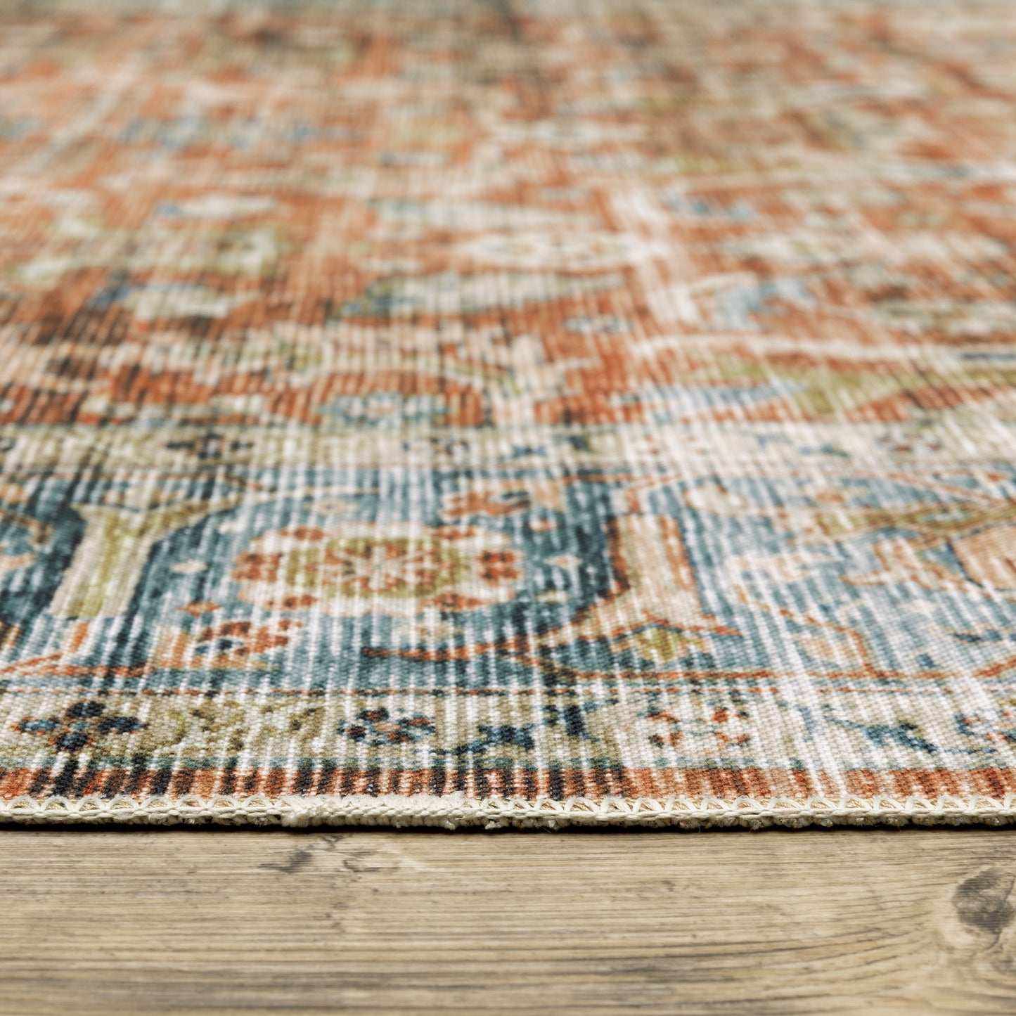 Charleston Rust Blue Traditional Oriental Indoor Rug