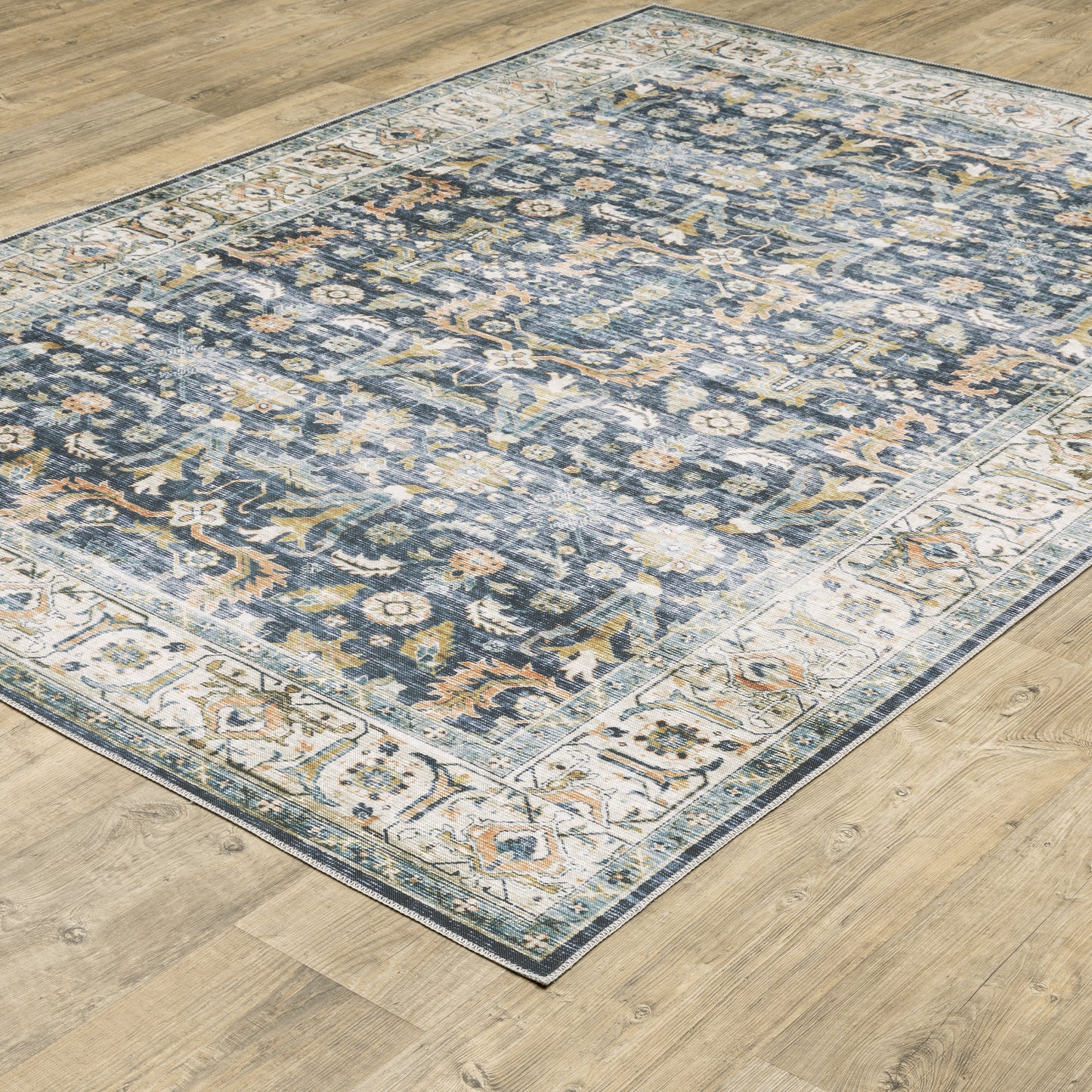 Charleston Blue Gold Traditional Oriental Indoor Rug