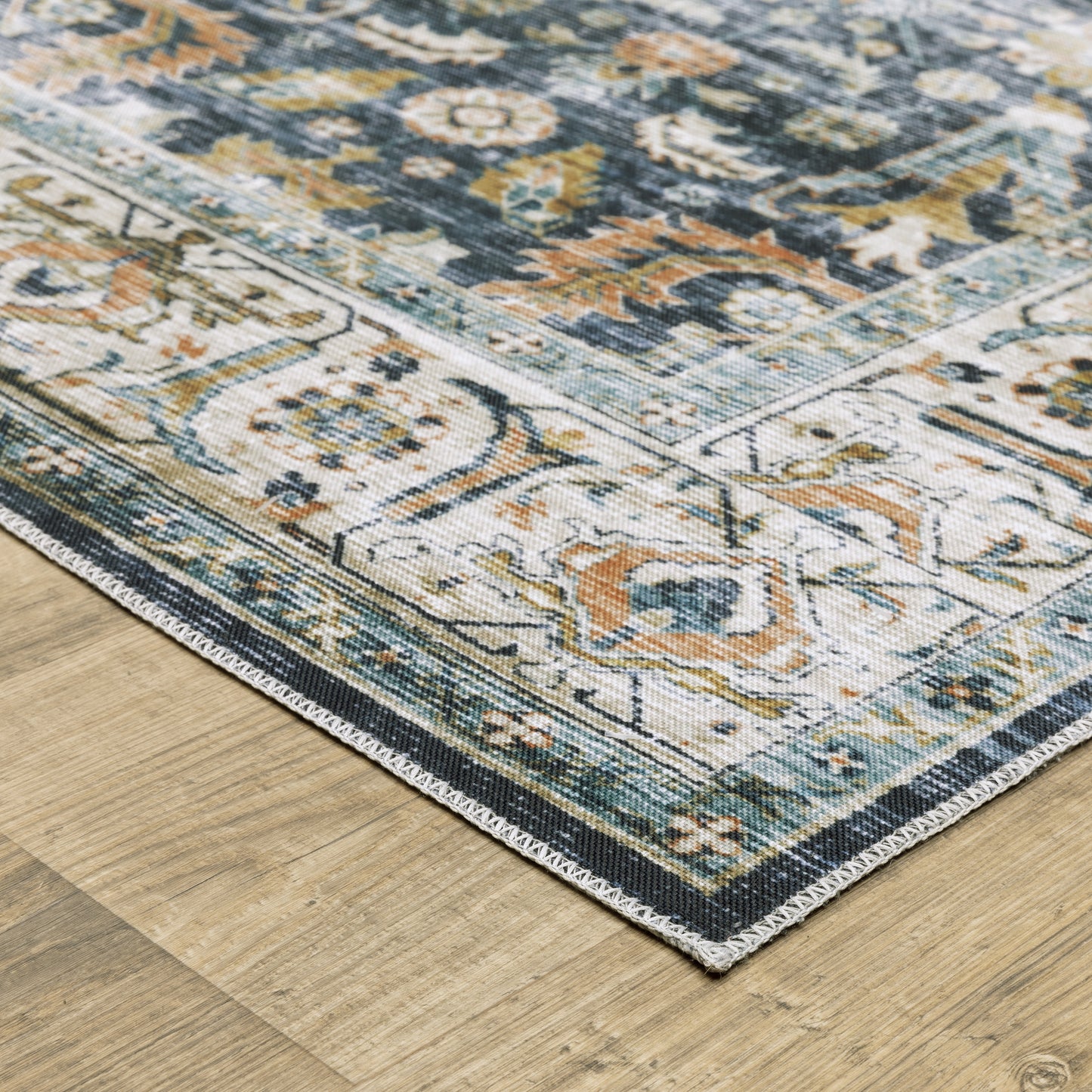 Charleston Blue Gold Traditional Oriental Indoor Rug