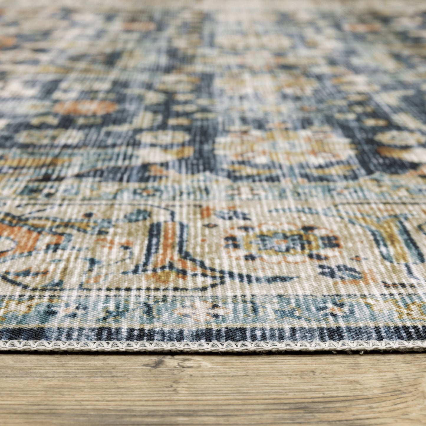 Charleston Blue Gold Traditional Oriental Indoor Rug