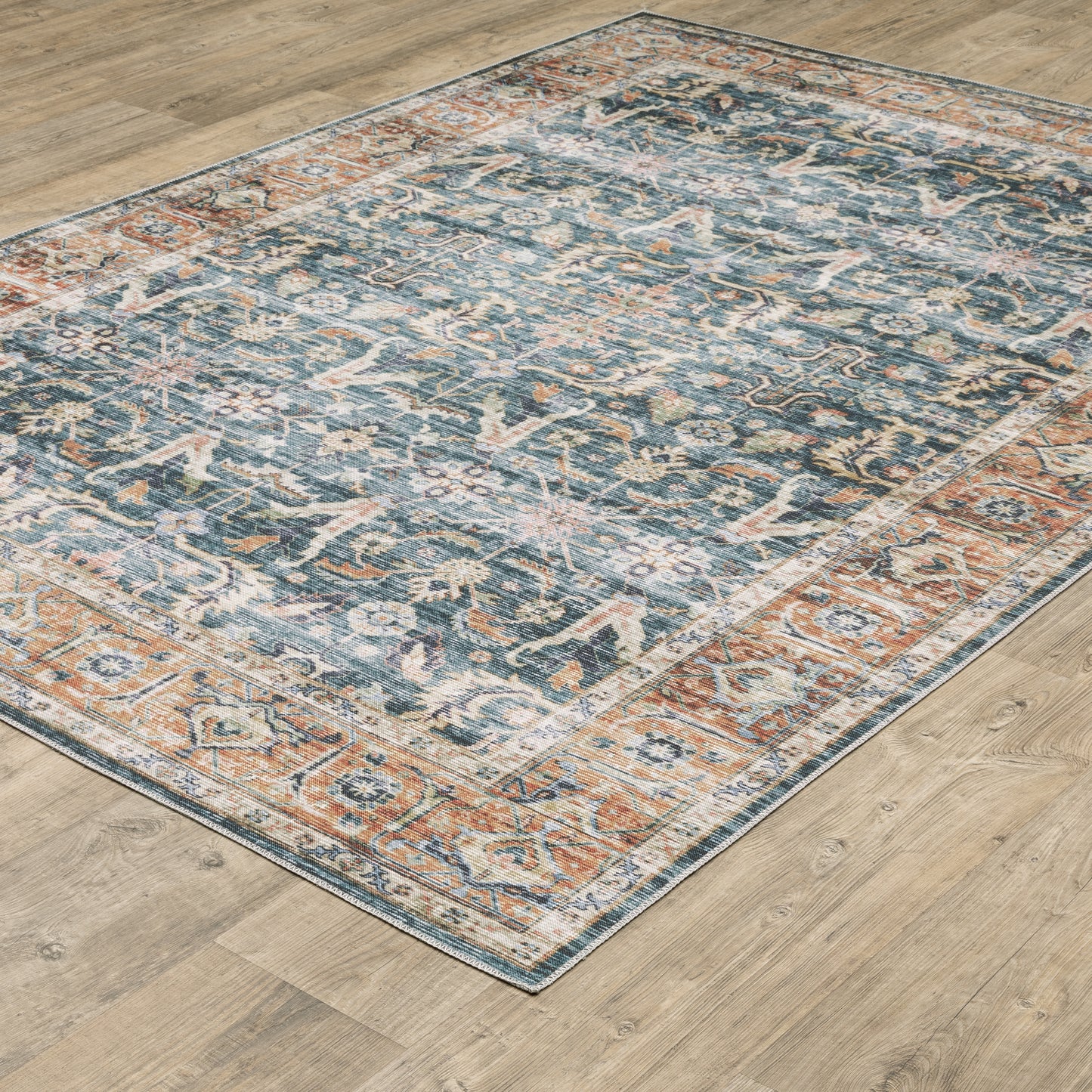 Charleston Blue Rust Traditional Oriental Indoor Rug