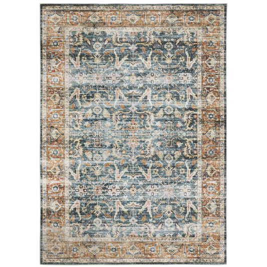 Charleston Blue Rust Traditional Oriental Indoor Rug