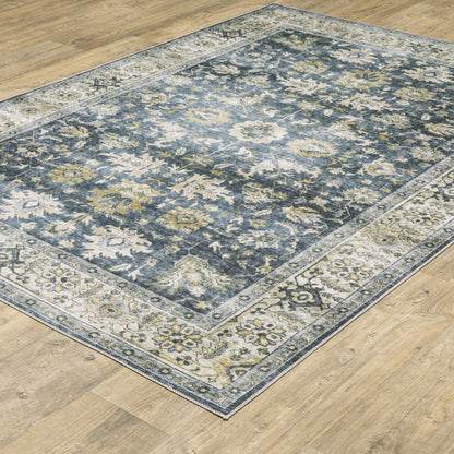 Charleston Blue Gold Traditional Oriental Indoor Rug