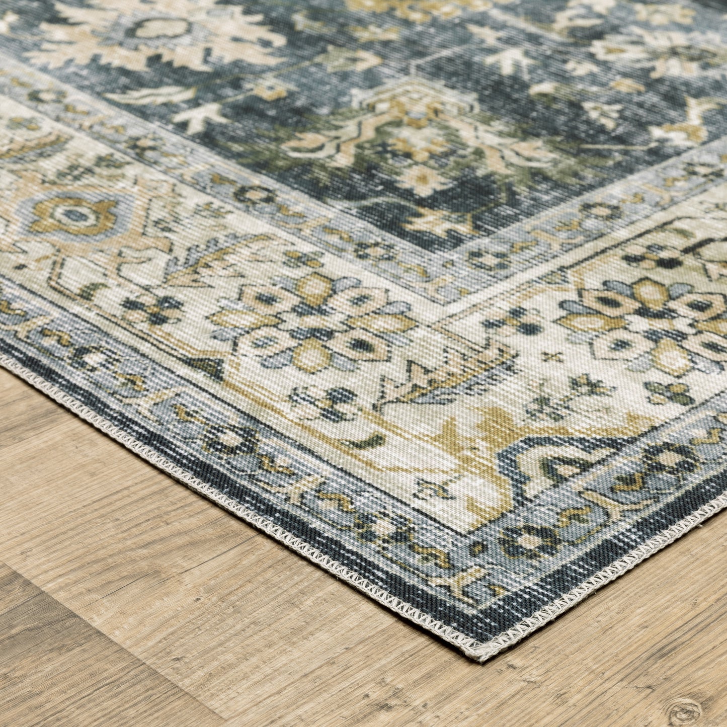 Charleston Blue Gold Traditional Oriental Indoor Rug