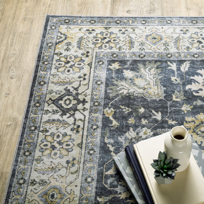 Charleston Blue Gold Traditional Oriental Indoor Rug