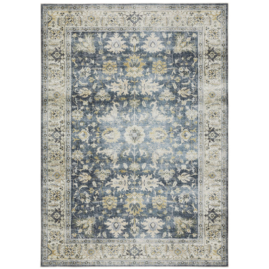 Charleston Blue Gold Traditional Oriental Indoor Rug