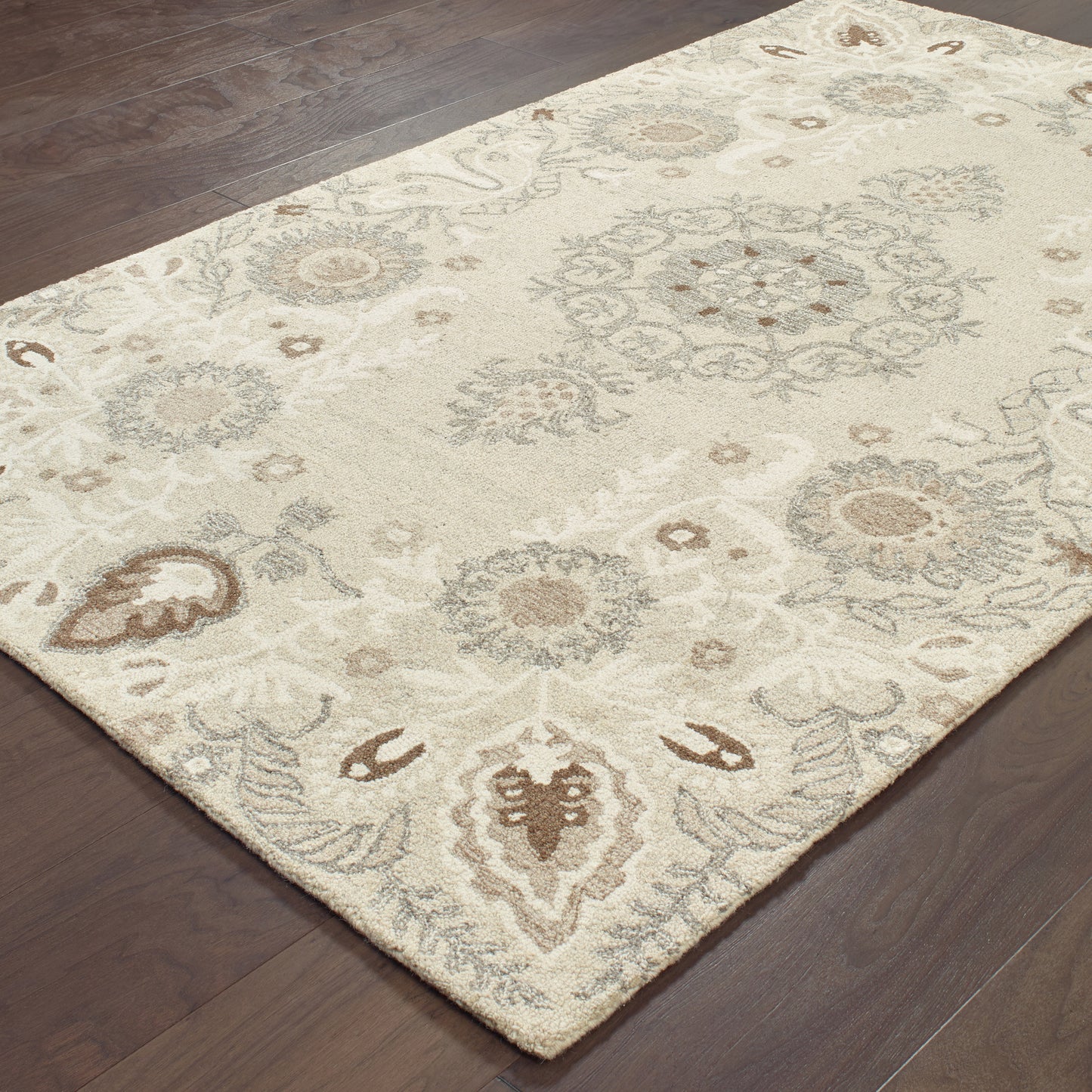 Craft Sand Ash Scandinavian Floral Indoor Rug