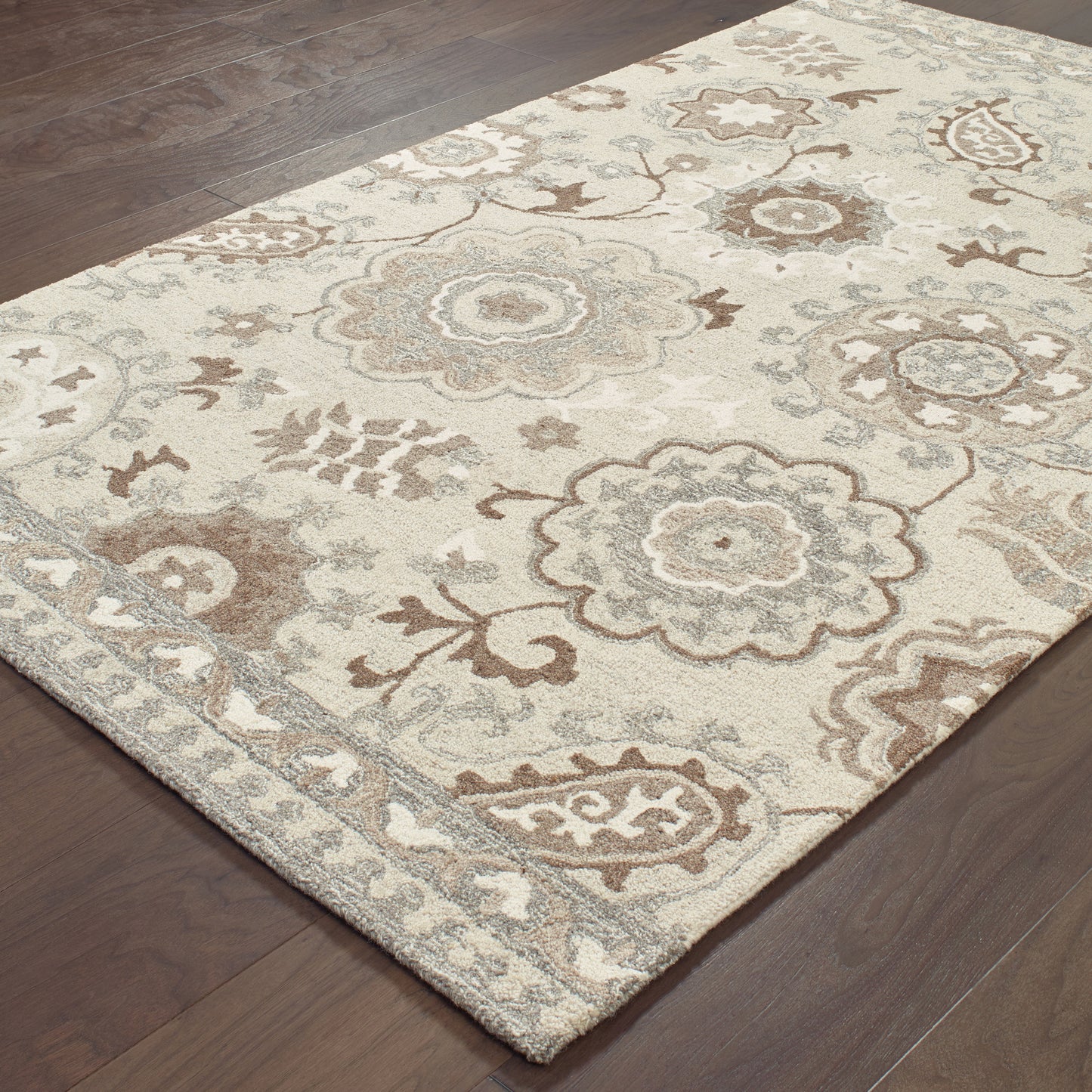 Craft Ivory Grey Scandinavian Floral Indoor Rug