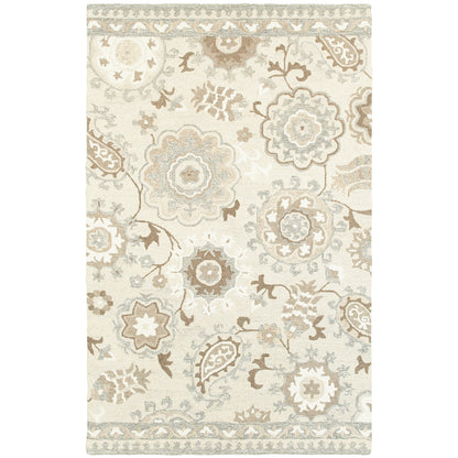 Craft Ivory Grey Scandinavian Floral Indoor Rug