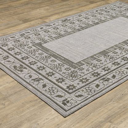 Cyprus Beige Grey Casual Border Indoor/Outdoor Rug