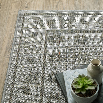 Cyprus Beige Grey Casual Border Indoor/Outdoor Rug