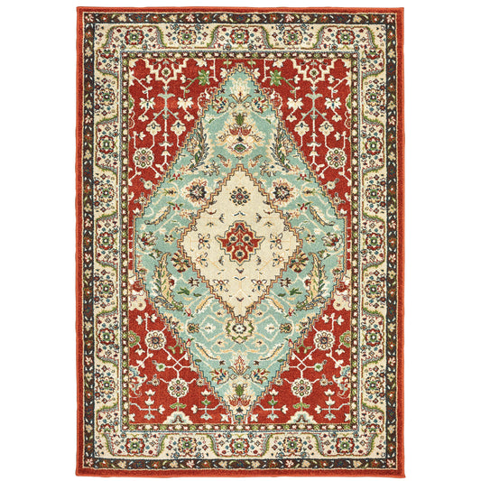 Dawson Rust Blue Traditional Oriental Indoor Rug