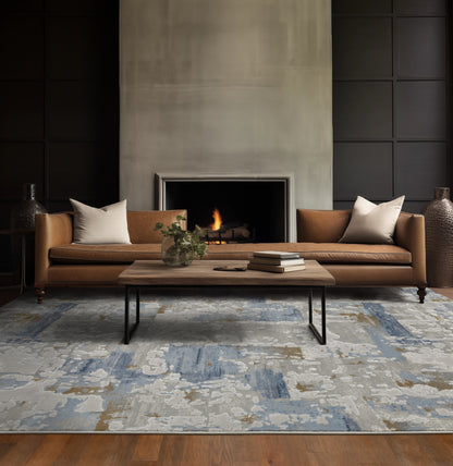 Easton Grey Blue Modern & Contemporary Abstract Indoor Rug