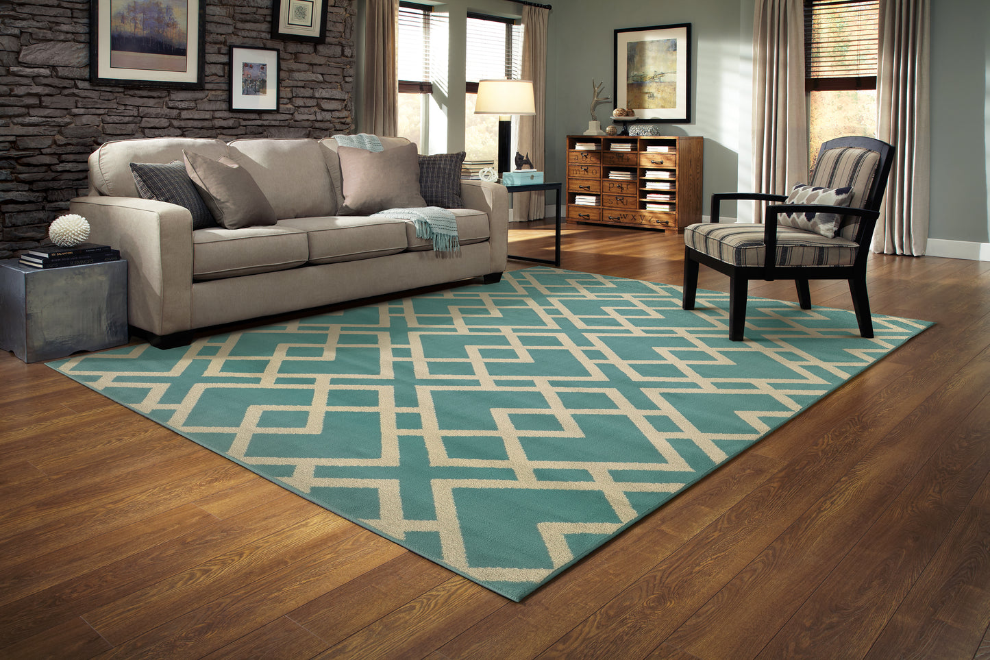 Ella Blue Light Grey Transitional Geometric Indoor Rug