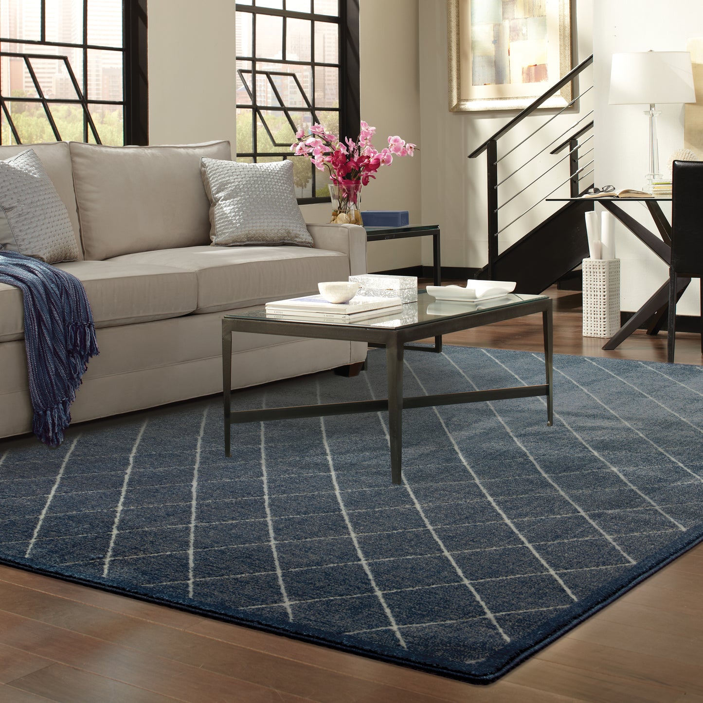 Ellerson Navy Ivory Modern & Contemporary Trellis Indoor Rug