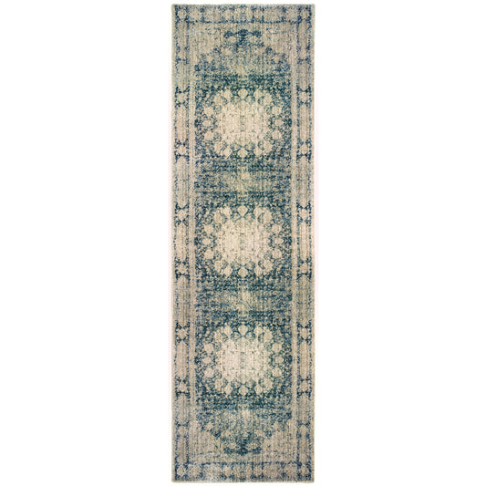 Empire Ivory Blue Traditional Oriental Indoor Rug