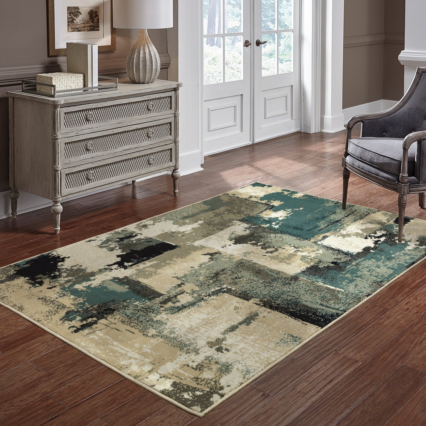 Evandale Beige Blue Modern & Contemporary Abstract Indoor Rug