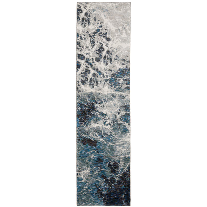 Evolution Blue Ivory Industrial Abstract Indoor Rug