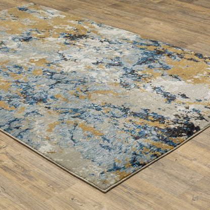 Evolution Blue Gold Industrial Abstract Indoor Rug