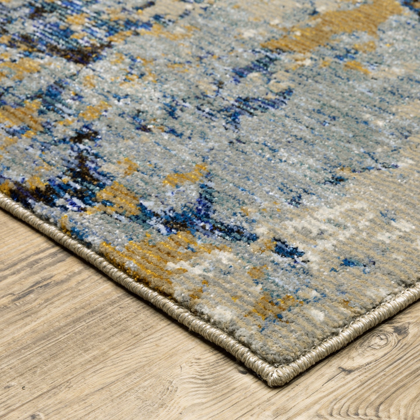 Evolution Blue Gold Industrial Abstract Indoor Rug