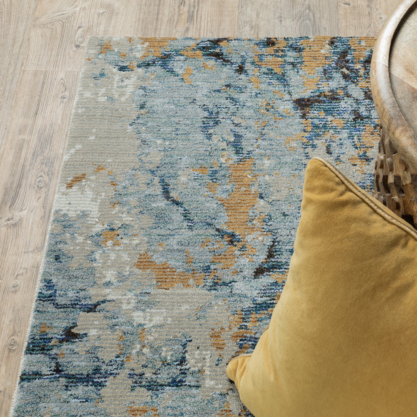 Evolution Blue Gold Industrial Abstract Indoor Rug