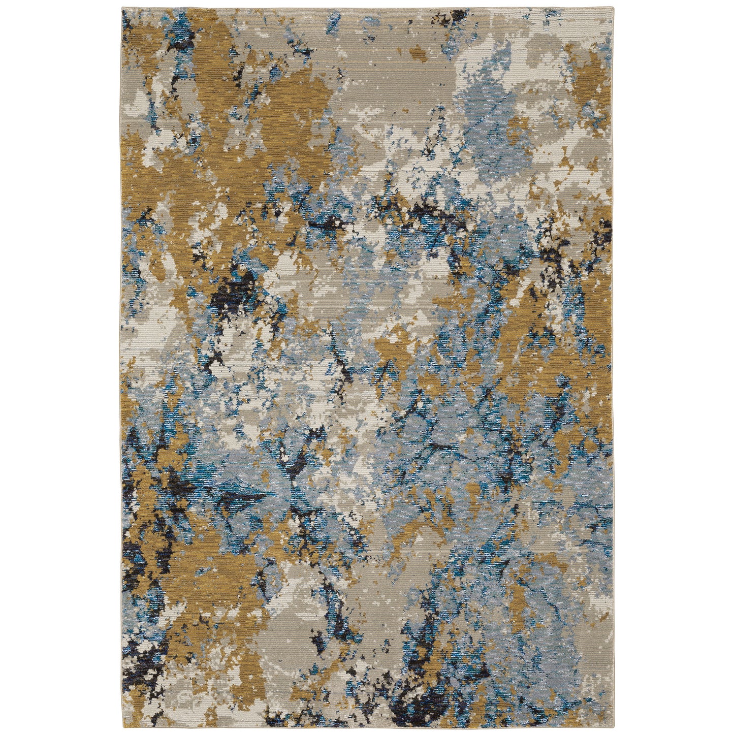 Evolution Blue Gold Industrial Abstract Indoor Rug