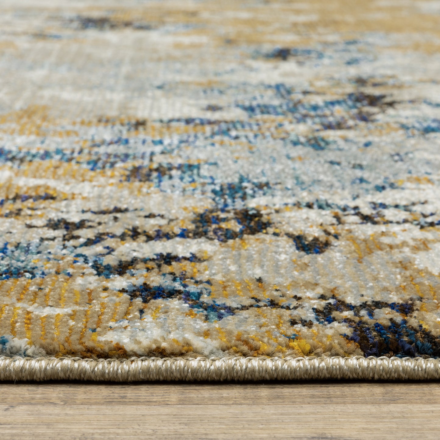 Evolution Blue Gold Industrial Abstract Indoor Rug