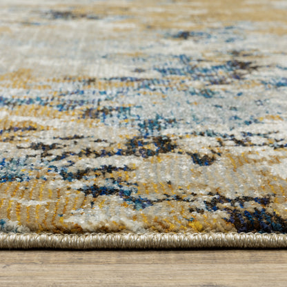 Evolution Blue Gold Industrial Abstract Indoor Rug