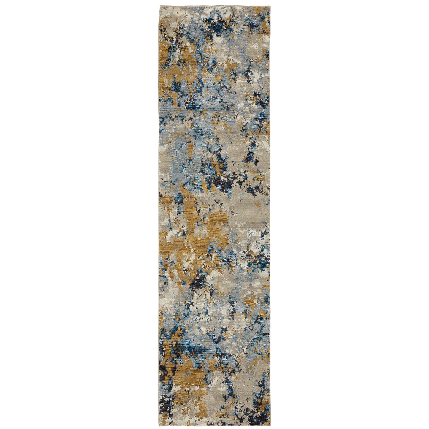 Evolution Blue Gold Industrial Abstract Indoor Rug