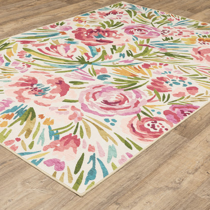 Fiji Beige Pink French Country Floral Indoor/Outdoor Rug