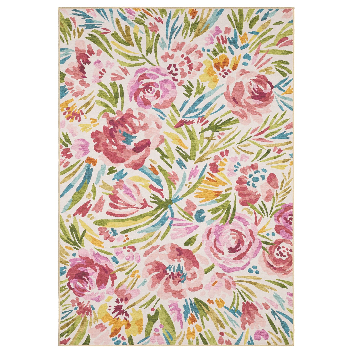 Fiji Beige Pink French Country Floral Indoor/Outdoor Rug