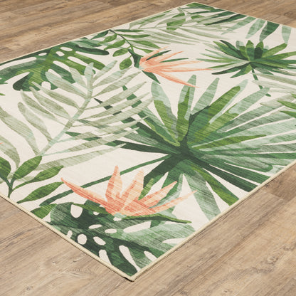 Fiji Beige Green Tropical Floral Indoor/Outdoor Rug