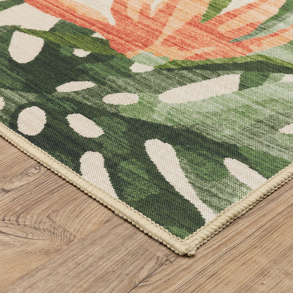 Fiji Beige Green Tropical Floral Indoor/Outdoor Rug