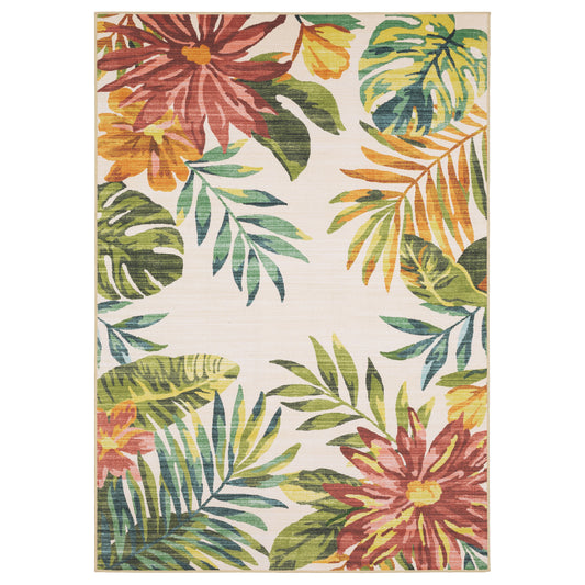 Fiji Beige Multi Tropical Floral Indoor/Outdoor Rug